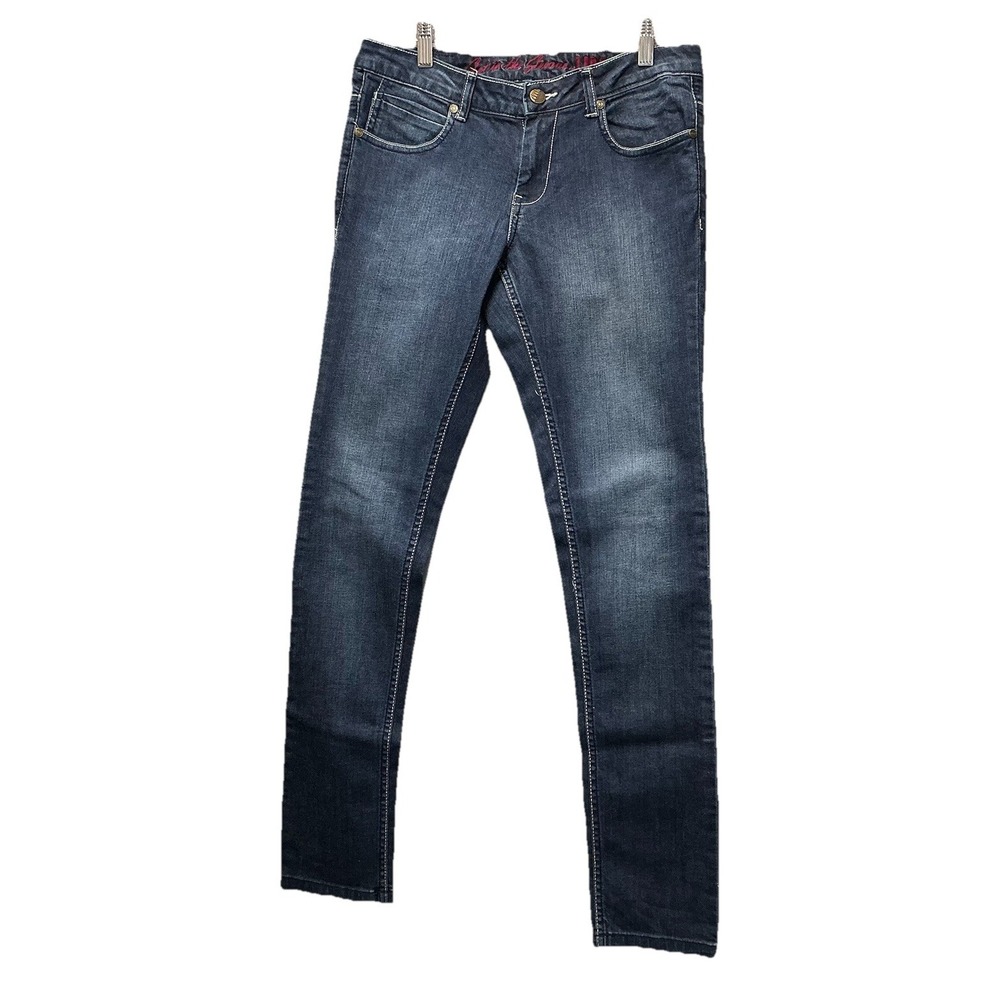 UMM Denim Blue Jeans Low Rise Stone Wash Slim Size 28 "Get‎ In The Groove"